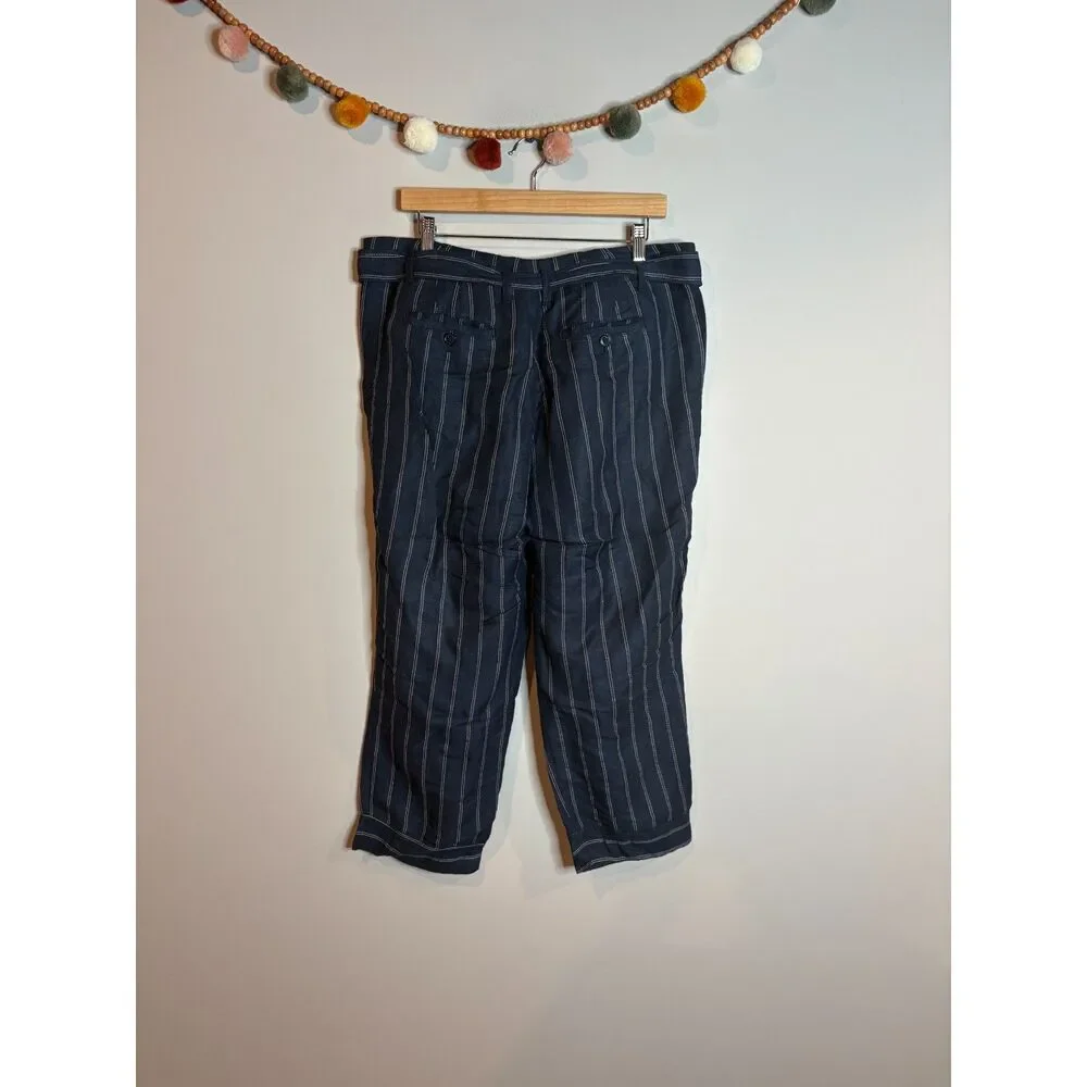 Banana Republic Avery navy blue pinstriped linen blend crops